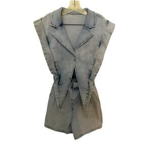 "No Brand Label" Light Blue White Wash Jean Romper Unusual  M
